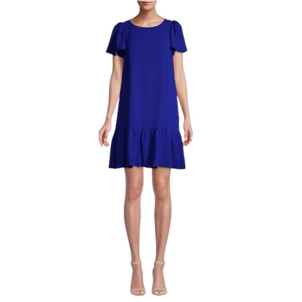 NWT DKNY Size 6 Flutter Sleeve Short Flowy Ruffle Cocktail Dress in Royal Blue